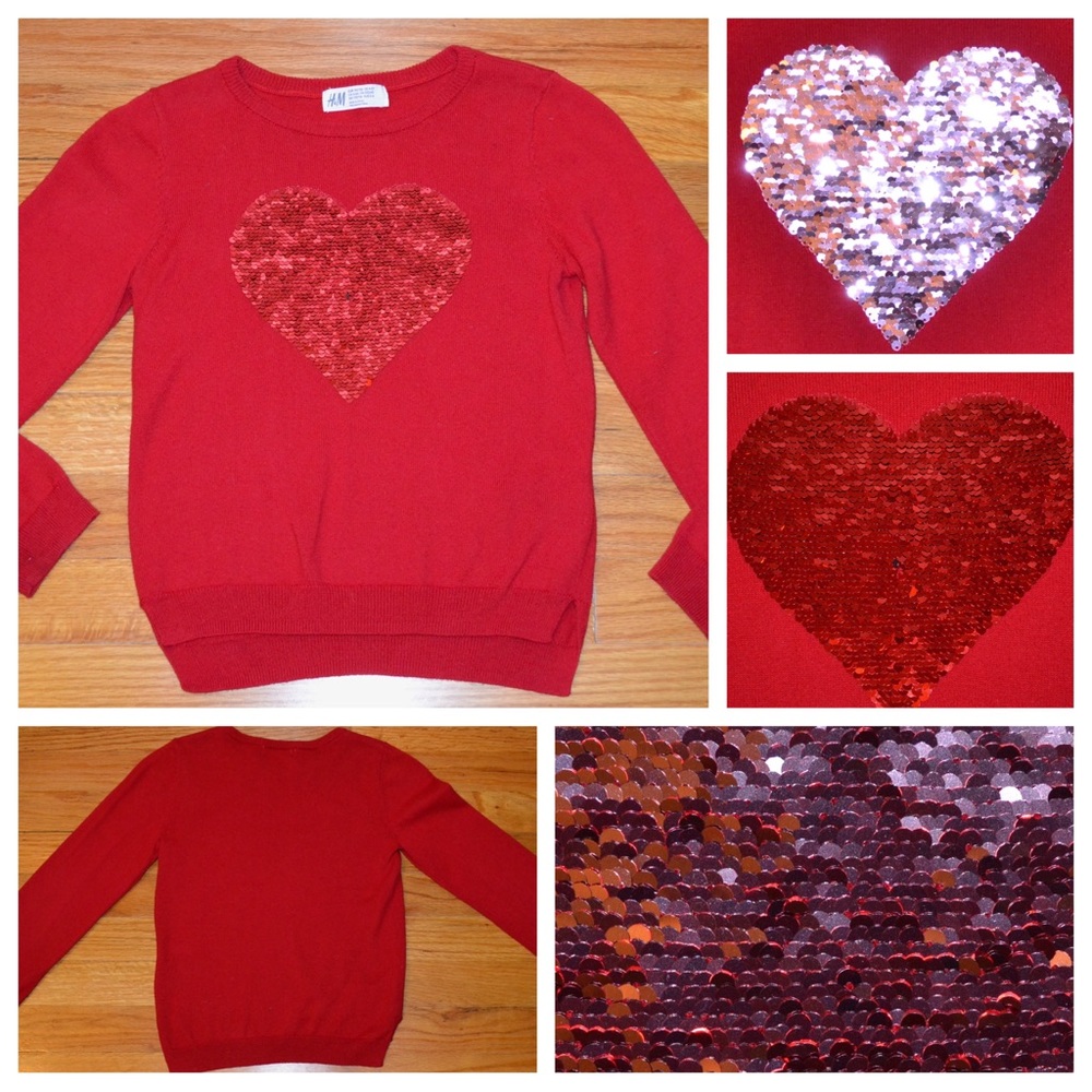 Youth girls H&M heart flip-sequin sweater size 4-6Y (6)